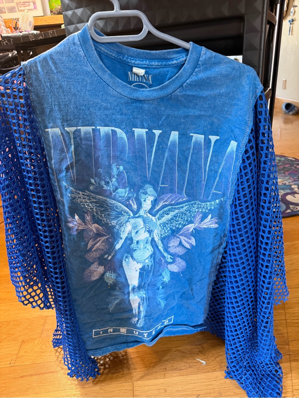 NIRVANA Royal Blue Graphic Tee with Mesh Sleeves